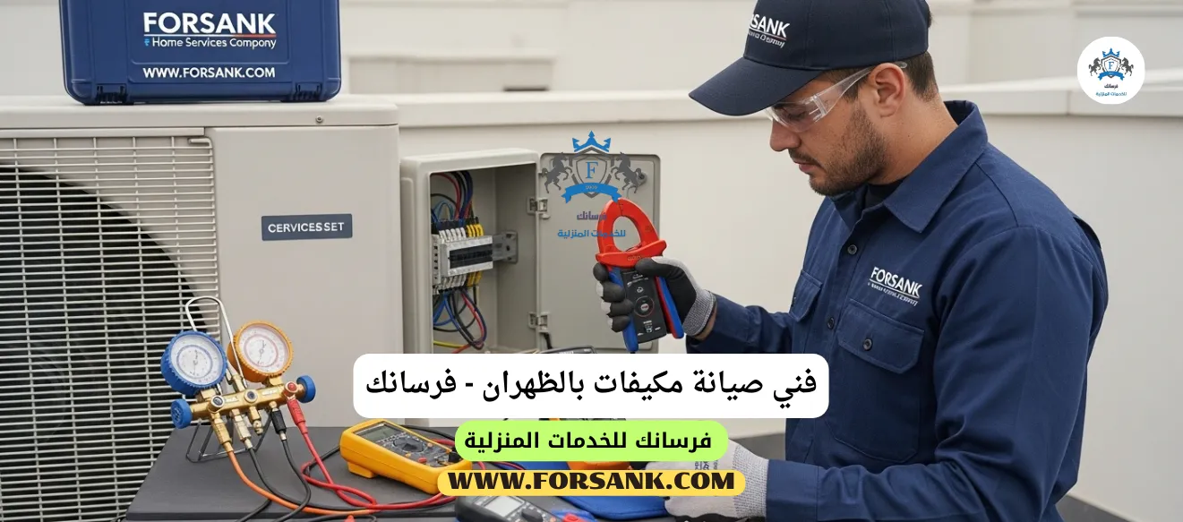 فني صيانة مكيفات بالظهران - استجابة سريعة وخدمة موثوقة فني محترف من فرسانك يقوم بتشخيص عطل في الوحدة الداخلية لمكيف بالظهران
